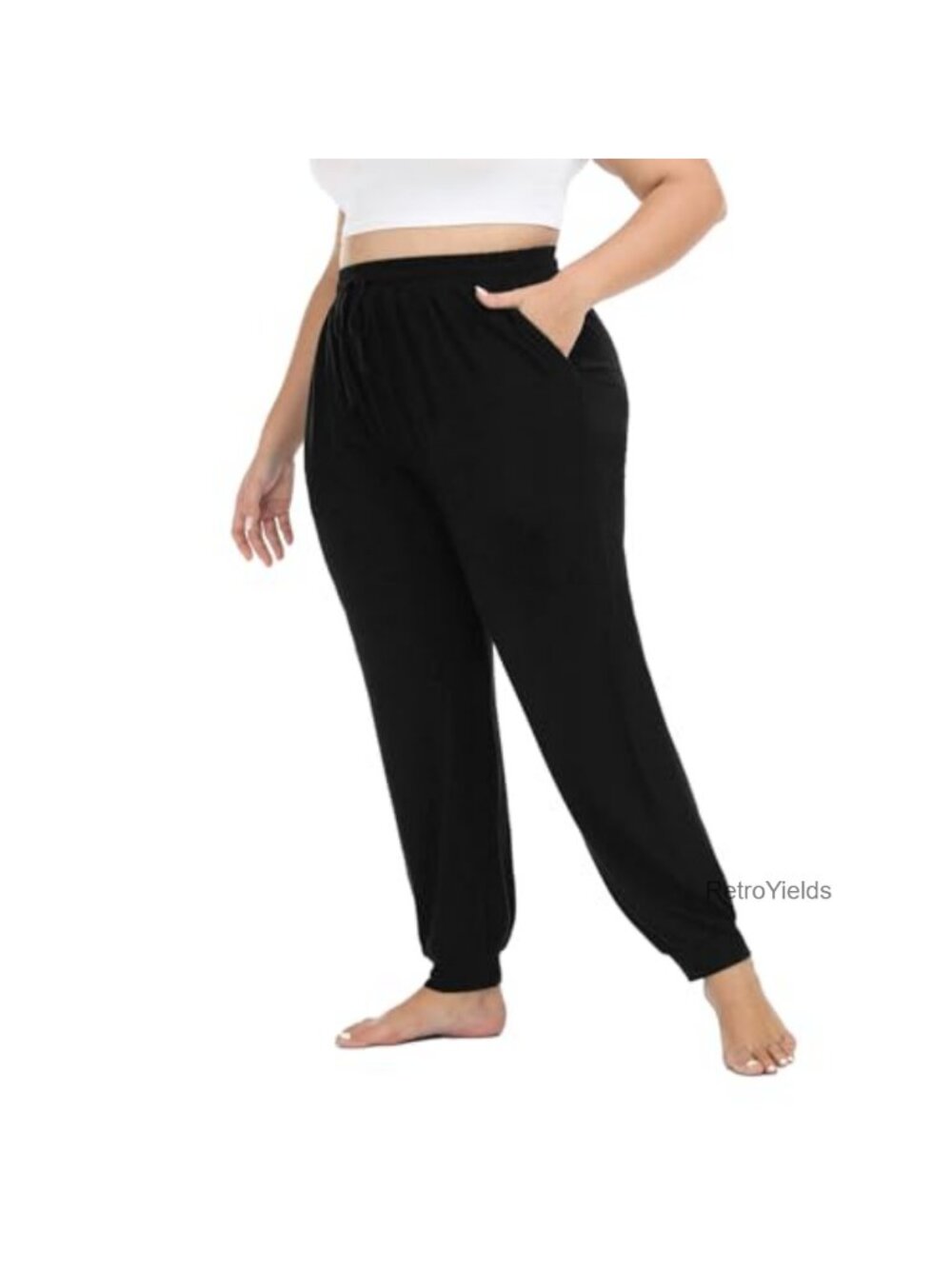 Plus Size Cotton Blend Joggers Drawstring Pockets Lounge Yoga Sweatpants